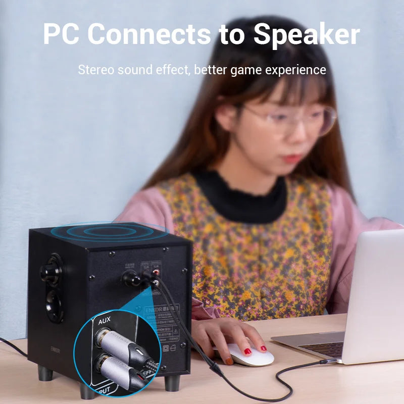 Vention RCA-Kabel 3,5 mm auf 2 RCA Splitter RCA-Buchse 3,5-mm-Kabel RCA-Audiokabel für Smartphone, Verstärker, Heimkino, AUX-Kabel RCA