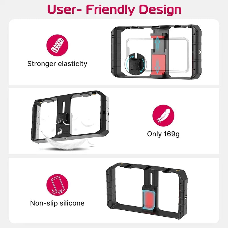 Ulanzi Smartphone-Käfig-Filmemacherkoffer, kleiner U-Rig-Handgriff, Handy-Videostabilisator mit Kaltmontage für iPhone 13, 14, 15 und Android
