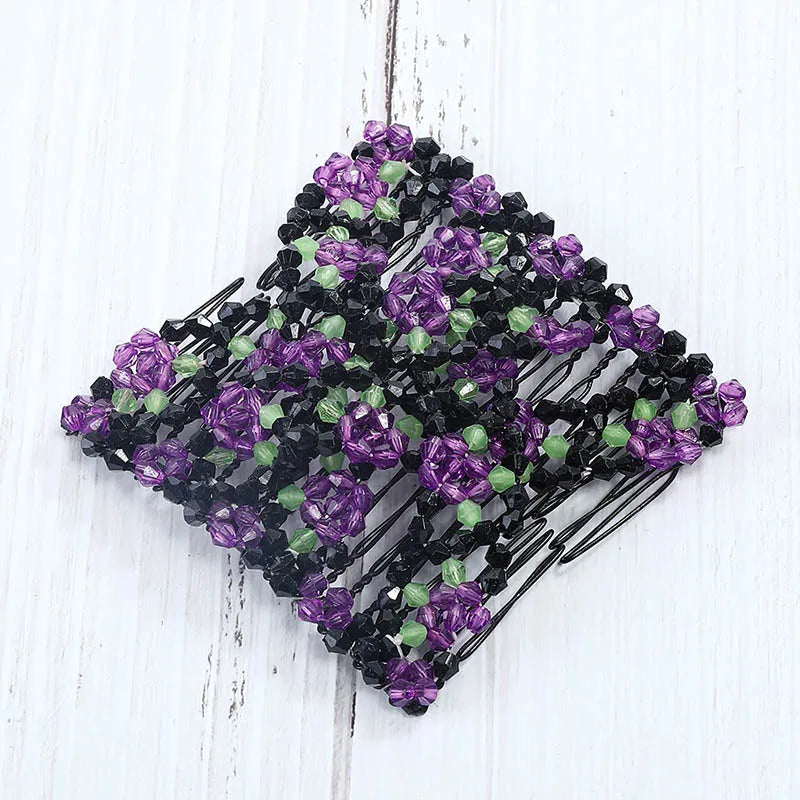 Modischer, professioneller Haarkamm für Damen mit magischen Perlen, elastischem Doppelperlenband und Klemme, dehnbarem Accessoire, Valentinstag