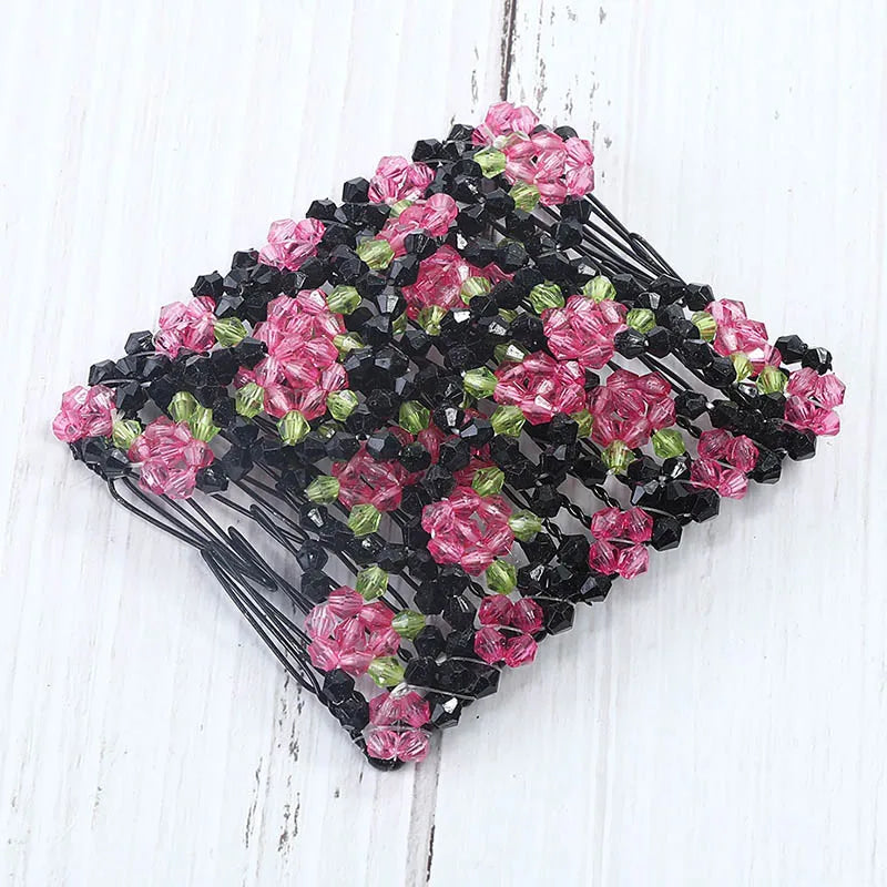 Modischer, professioneller Haarkamm für Damen mit magischen Perlen, elastischem Doppelperlenband und Klemme, dehnbarem Accessoire, Valentinstag