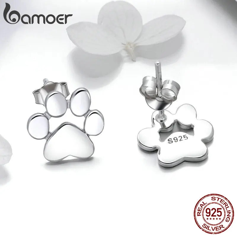 BAMOER Ohrstecker aus 925er Sterlingsilber mit Tierpfotenabdrücken (Hunde, Katzen) – ideales Geschenk zum Valentinstag
