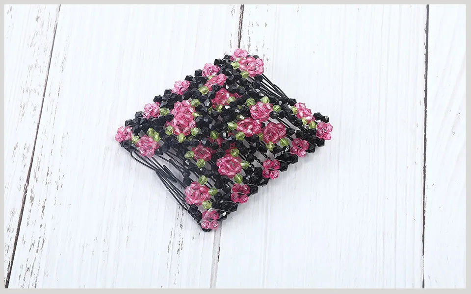 Modischer, professioneller Haarkamm für Damen mit magischen Perlen, elastischem Doppelperlenband und Klemme, dehnbarem Accessoire, Valentinstag