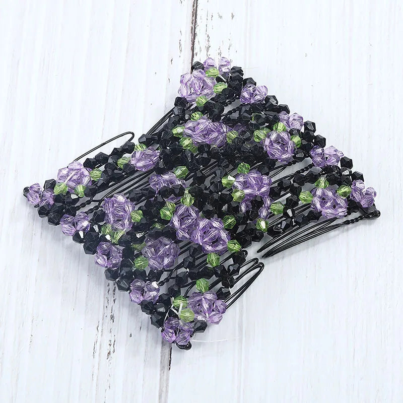 Modischer, professioneller Haarkamm für Damen mit magischen Perlen, elastischem Doppelperlenband und Klemme, dehnbarem Accessoire, Valentinstag