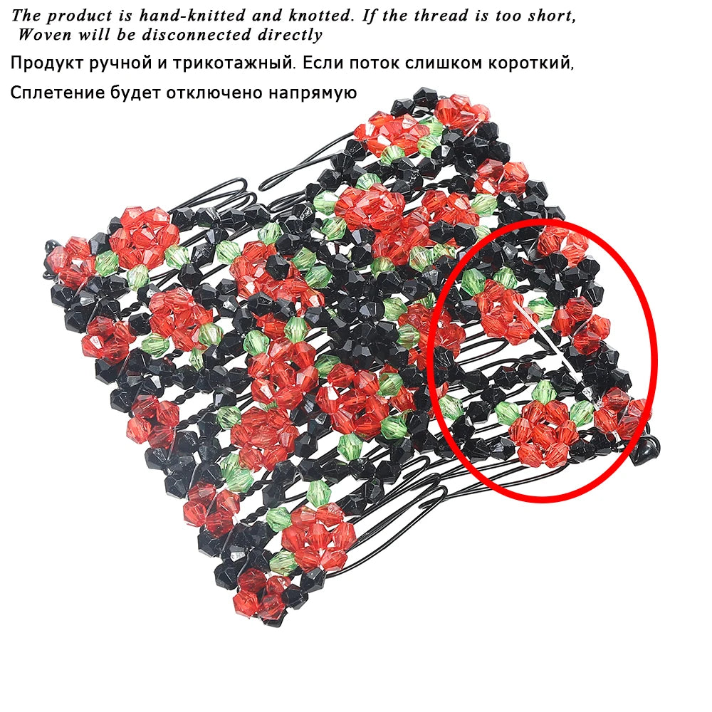 Modischer, professioneller Haarkamm für Damen mit magischen Perlen, elastischem Doppelperlenband und Klemme, dehnbarem Accessoire, Valentinstag