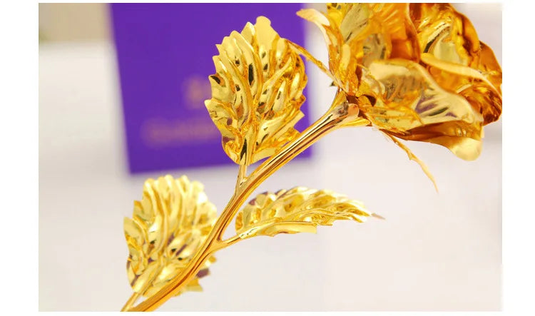 Bestes Geschenk für die Freundin: Goldene Rose als Hochzeitsdekoration, goldene Blume, goldene Rose mit Schachtel