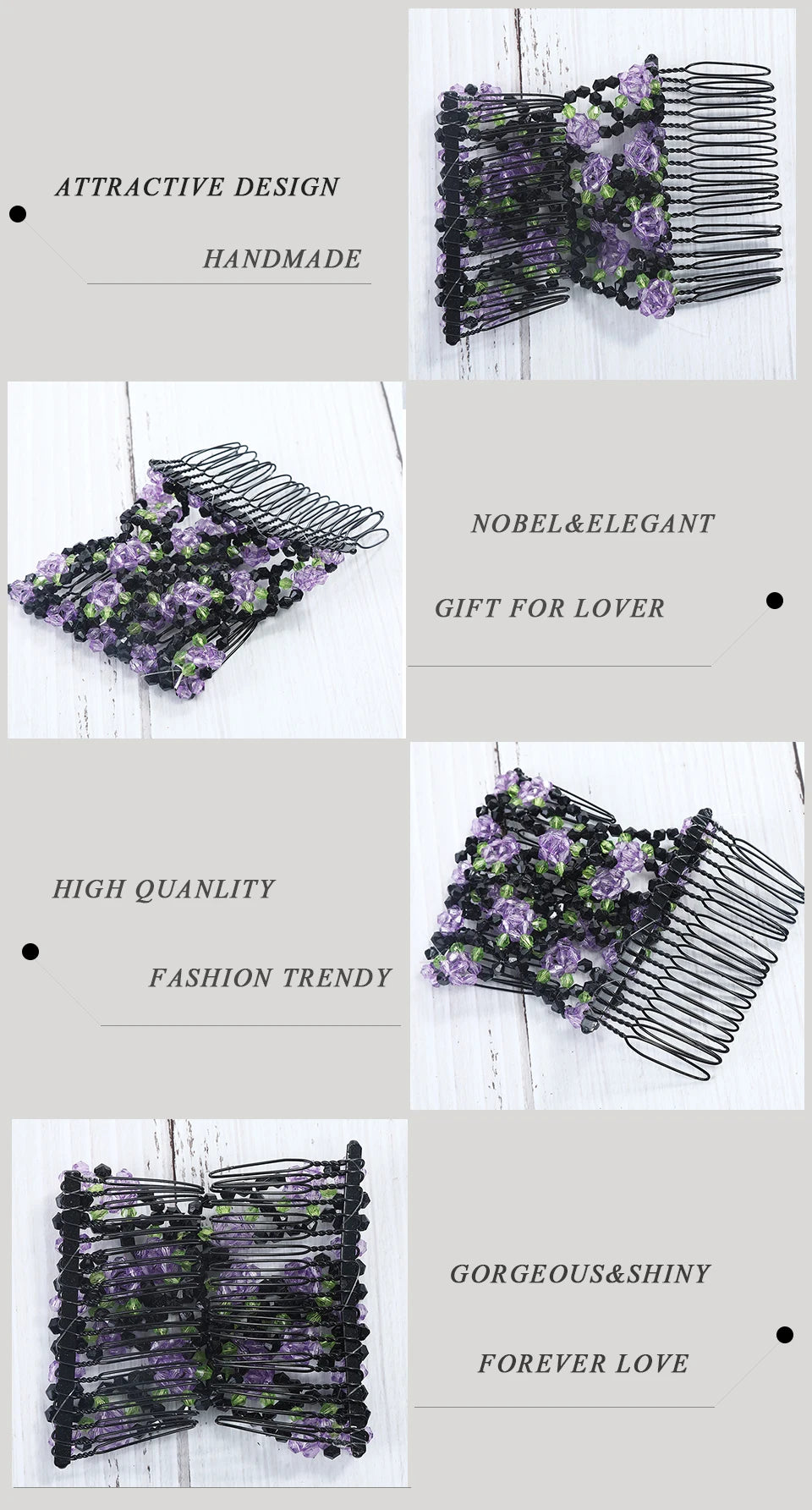 Modischer, professioneller Haarkamm für Damen mit magischen Perlen, elastischem Doppelperlenband und Klemme, dehnbarem Accessoire, Valentinstag