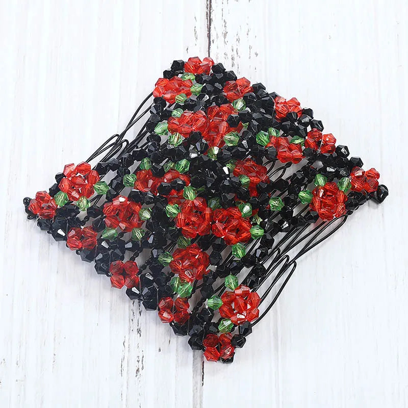 Modischer, professioneller Haarkamm für Damen mit magischen Perlen, elastischem Doppelperlenband und Klemme, dehnbarem Accessoire, Valentinstag