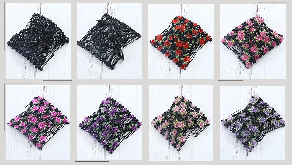 Modischer, professioneller Haarkamm für Damen mit magischen Perlen, elastischem Doppelperlenband und Klemme, dehnbarem Accessoire, Valentinstag