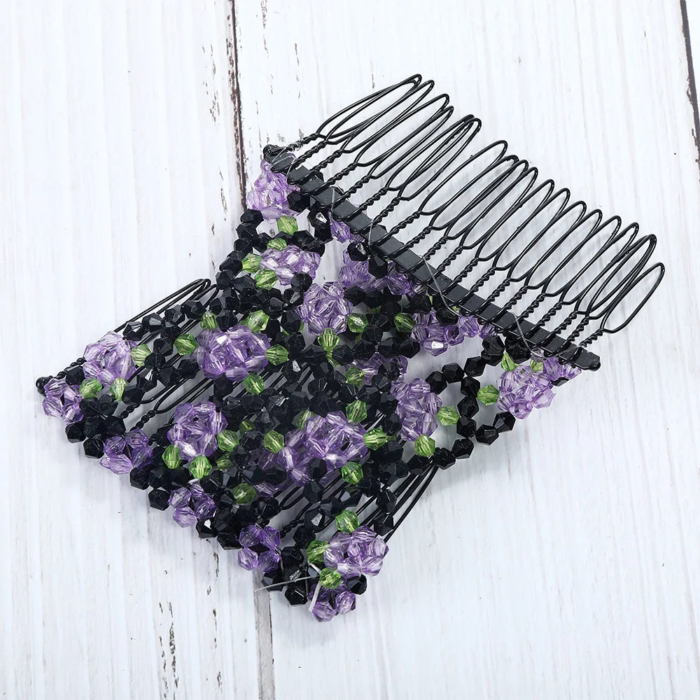 Modischer, professioneller Haarkamm für Damen mit magischen Perlen, elastischem Doppelperlenband und Klemme, dehnbarem Accessoire, Valentinstag