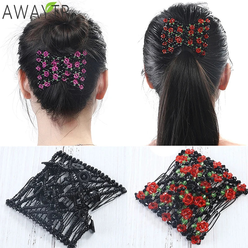 Modischer, professioneller Haarkamm für Damen mit magischen Perlen, elastischem Doppelperlenband und Klemme, dehnbarem Accessoire, Valentinstag