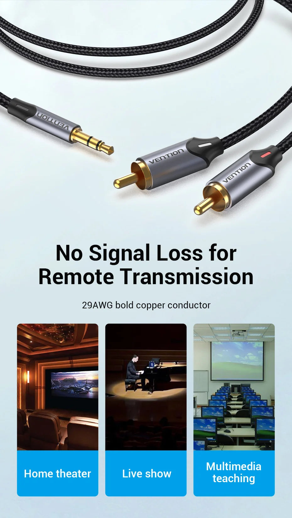 Vention RCA-Kabel 3,5 mm auf 2 RCA Splitter RCA-Buchse 3,5-mm-Kabel RCA-Audiokabel für Smartphone, Verstärker, Heimkino, AUX-Kabel RCA