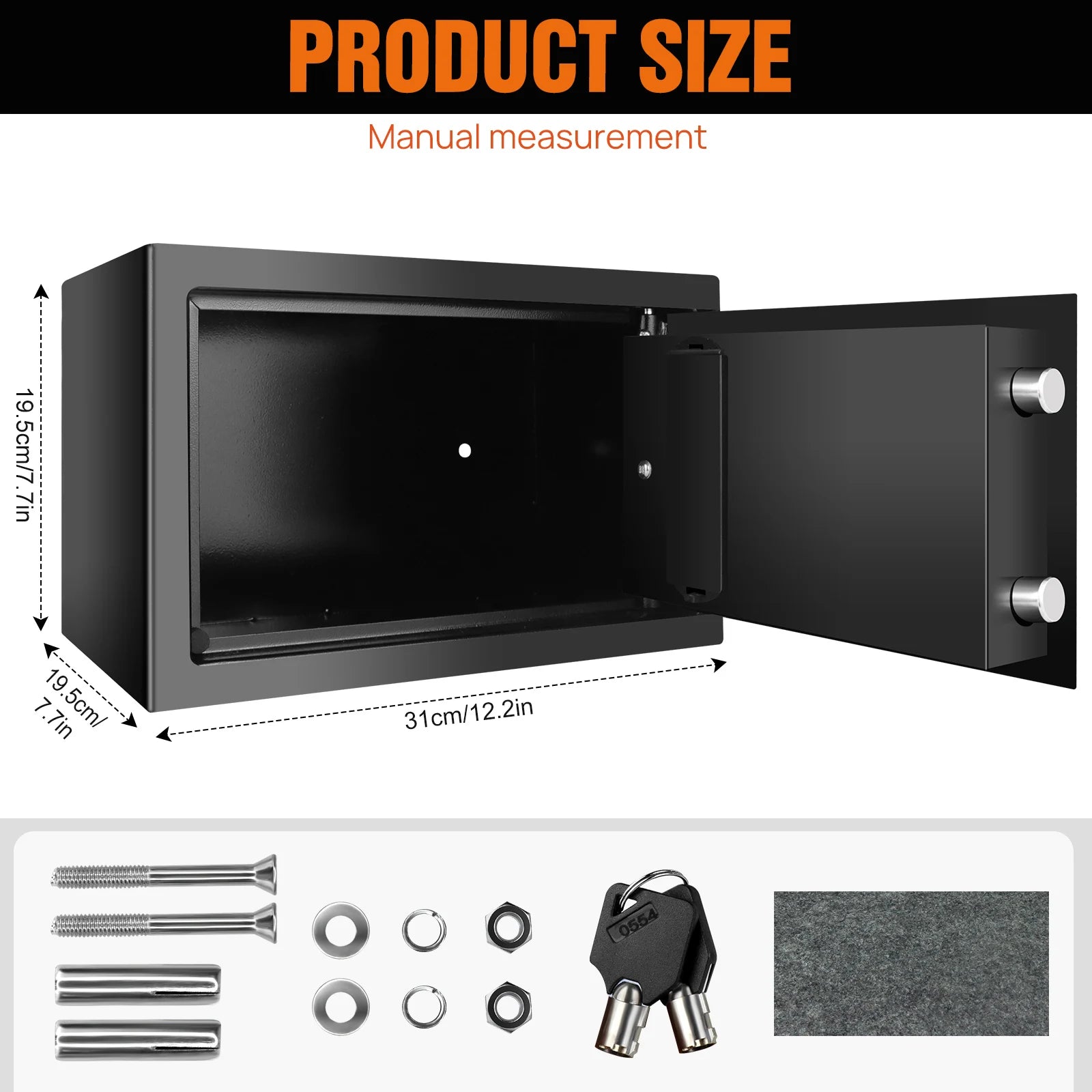 Schwarzer digitaler Safe Wertsachen Dokumentensicherheit Safe Elektronische Tastatur mit Backup-Schlüssel Wandmontage Boden