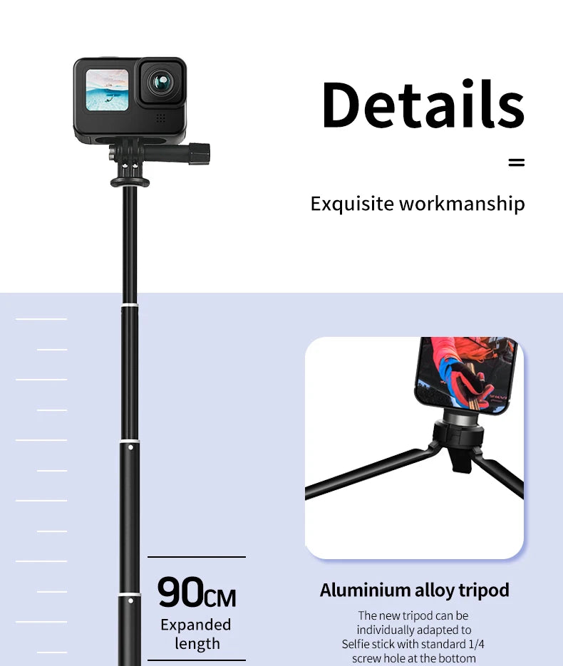 TELESIN Faltbarer Selfie-Stick mit Handyhalterung aus Aluminiumlegierung für GoPro, DJI Action und Insta360 Smartphones