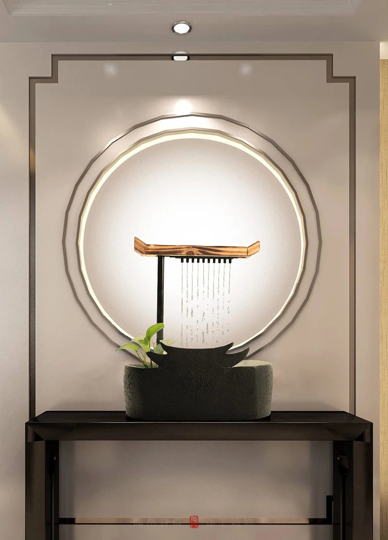 Chinesische Wasserspiele, Keramikbrunnen mit Wasserzirkulation, Wasserpumpe, Glücksbrunnen nach Feng Shui für das Wohnzimmer