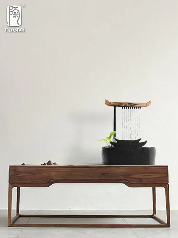 Chinesische Wasserspiele, Keramikbrunnen mit Wasserzirkulation, Wasserpumpe, Glücksbrunnen nach Feng Shui für das Wohnzimmer