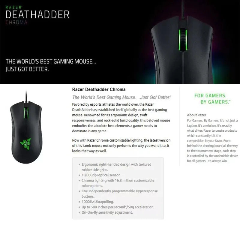Razer Deathadder Viper Standard Edition 6400 Kabelgebundene Gaming-Maus Neu für E-Sport und League of Legends