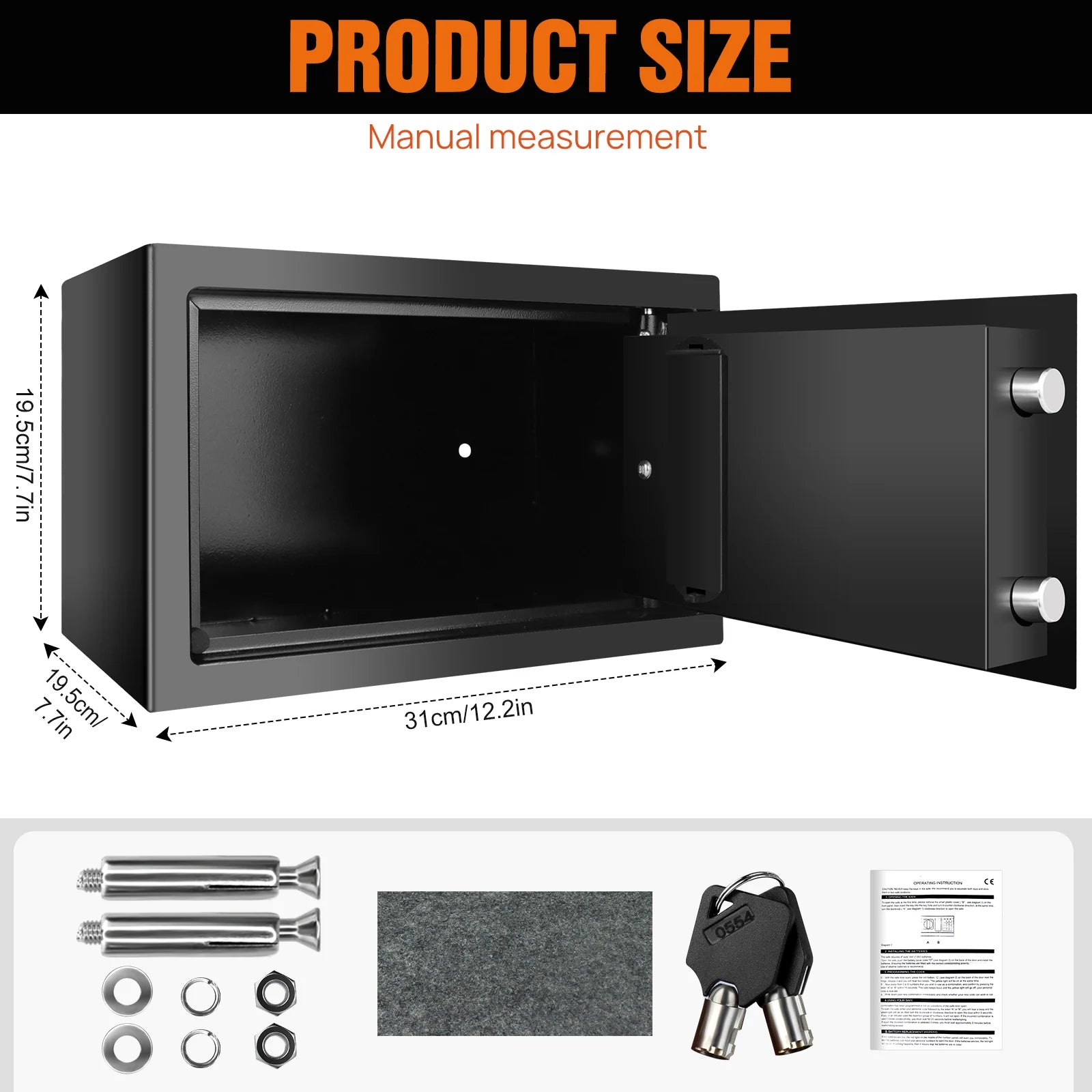 Schwarzer digitaler Safe Wertsachen Dokumentensicherheit Safe Elektronische Tastatur mit Backup-Schlüssel Wandmontage Boden