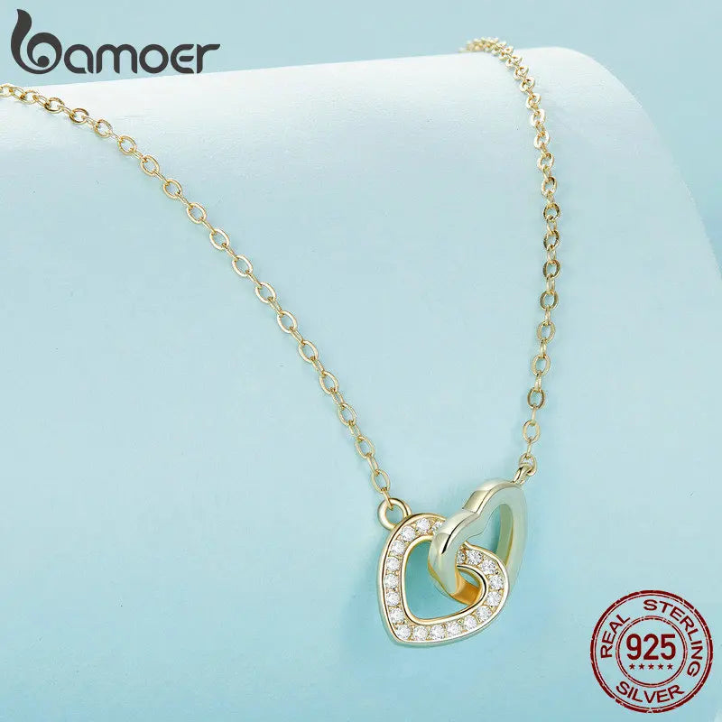 BAMOER Halskette mit verbundenem Herzanhänger aus 925er Sterlingsilber – das perfekte Valentinstagsgeschenk für Ihre Freundin – edler Schmuck SCN181