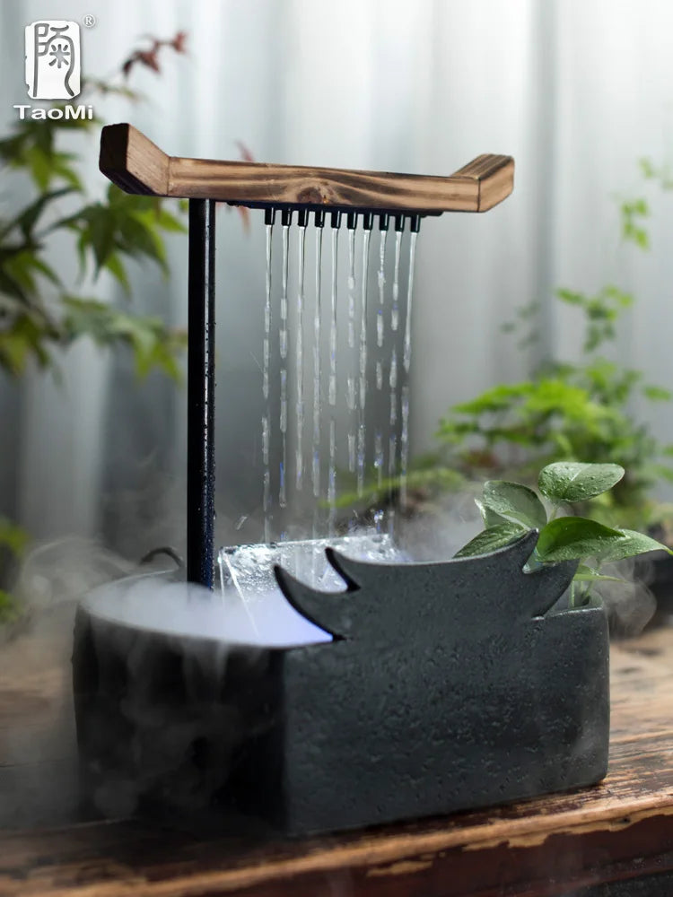 Chinesische Wasserspiele, Keramikbrunnen mit Wasserzirkulation, Wasserpumpe, Glücksbrunnen nach Feng Shui für das Wohnzimmer