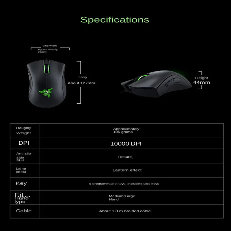 Razer Deathadder Viper Standard Edition 6400 Kabelgebundene Gaming-Maus Neu für E-Sport und League of Legends