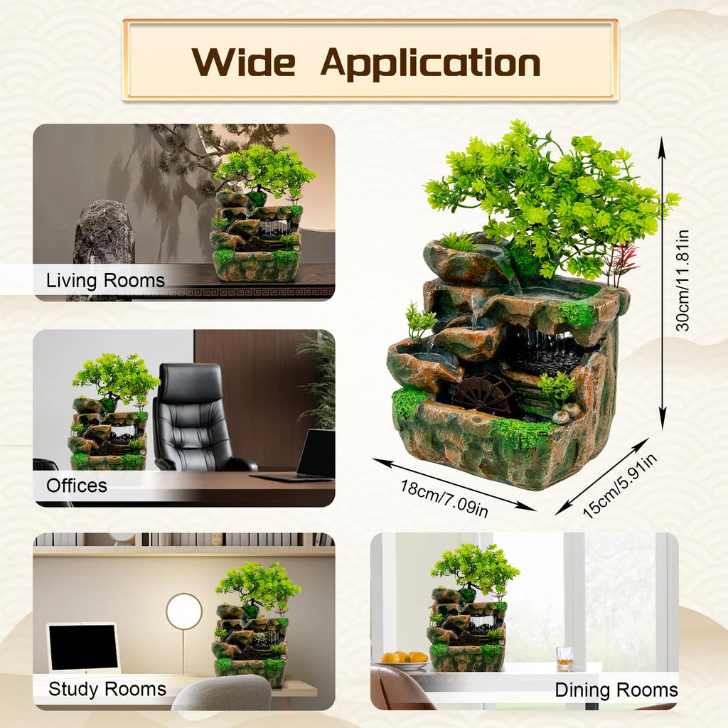 Zimmerbrunnen, Wasserfall, Tischbrunnen, Dekoration, Wasserspiel mit farbwechselnder LED-Beleuchtung, Zen-Meditationswasserfall