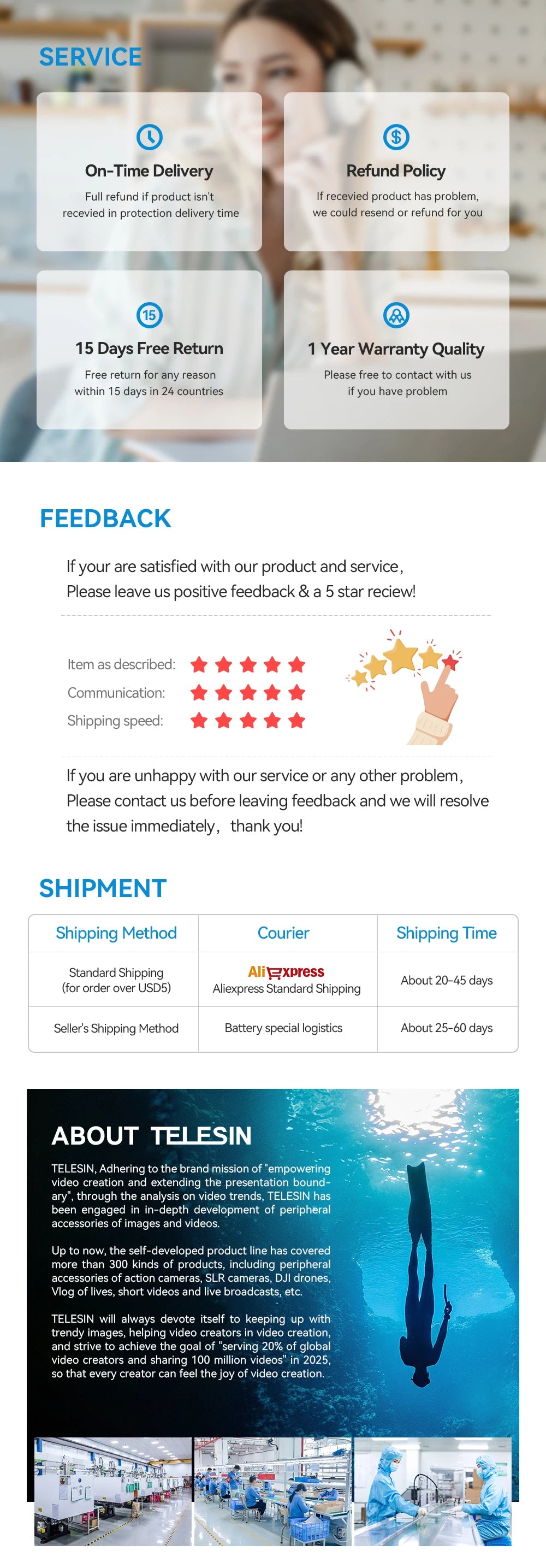 TELESIN Faltbarer Selfie-Stick mit Handyhalterung aus Aluminiumlegierung für GoPro, DJI Action und Insta360 Smartphones