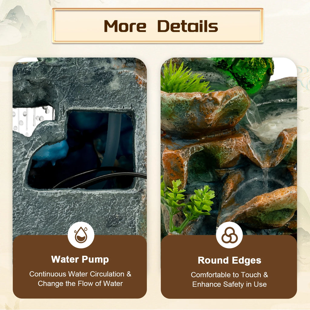 Zimmerbrunnen, Wasserfall, Tischbrunnen, Dekoration, Wasserspiel mit farbwechselnder LED-Beleuchtung, Zen-Meditationswasserfall