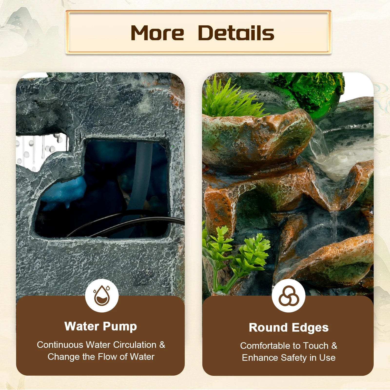 Zimmerbrunnen, Wasserfall, Tischbrunnen, Dekoration, Wasserspiel mit farbwechselnder LED-Beleuchtung, Zen-Meditationswasserfall