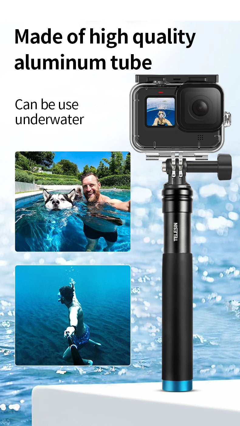 TELESIN Faltbarer Selfie-Stick mit Handyhalterung aus Aluminiumlegierung für GoPro, DJI Action und Insta360 Smartphones