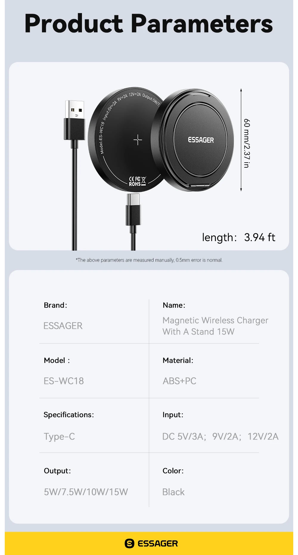 Essager Magnetisches kabelloses Ladegerät mit Halterung, 15 W Schnellladefunktion für iPhone 17, 16, 15, 14 Pro Max und Airpods Mini Wireless Phone Charger