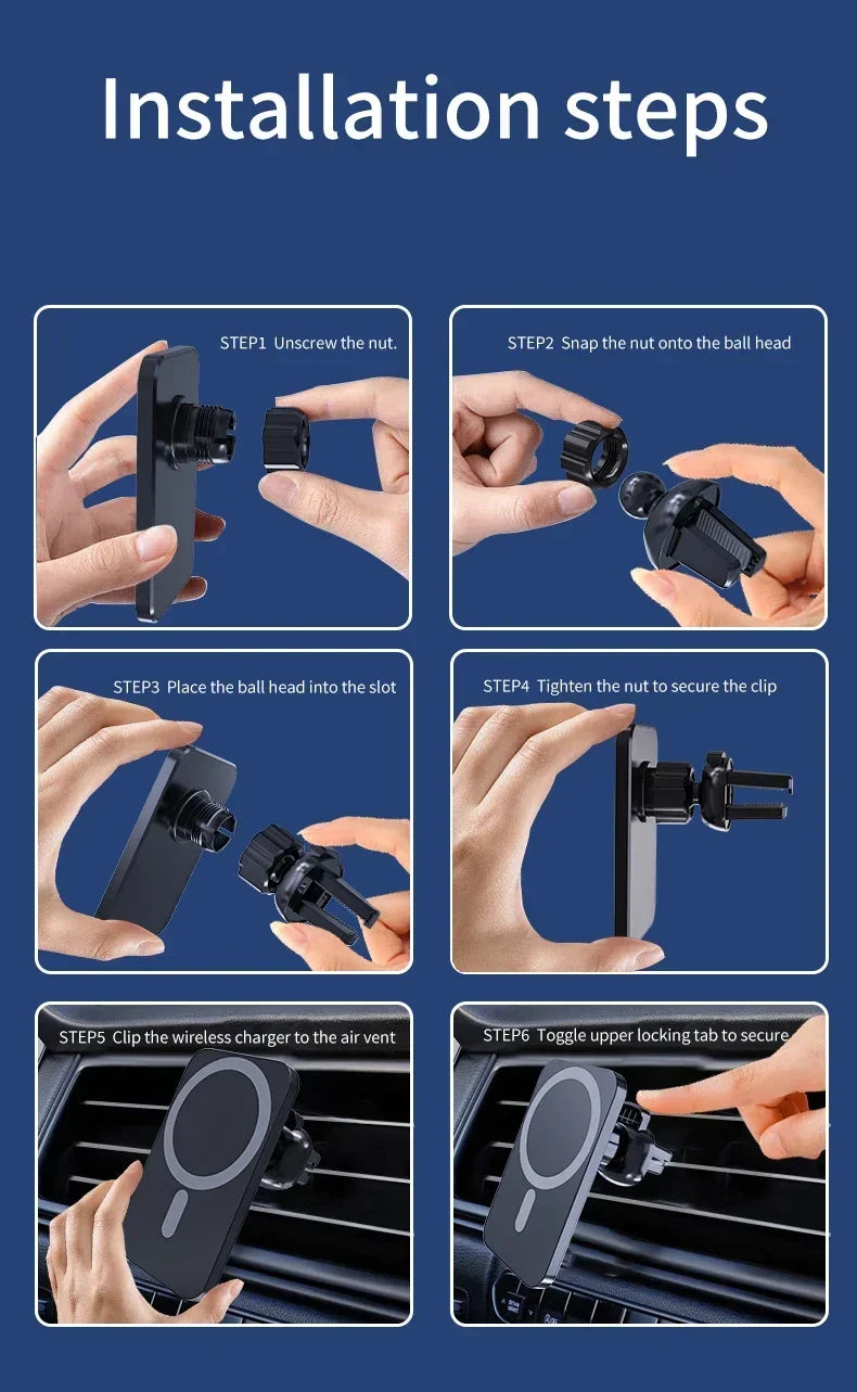 Magnetisches Hochgeschwindigkeits-Autoladegerät, Handyhalterung fürs Auto, 100 W kabelloses Schnellladen mit verstellbarer Handyhalterung, Lüftungsschlitzmontage