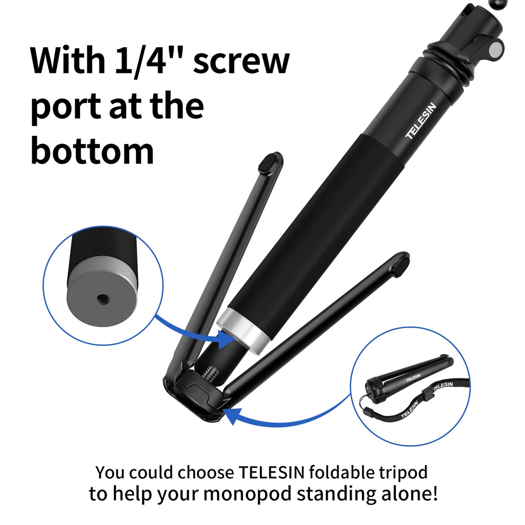 TELESIN Faltbarer Selfie-Stick mit Handyhalterung aus Aluminiumlegierung für GoPro, DJI Action und Insta360 Smartphones