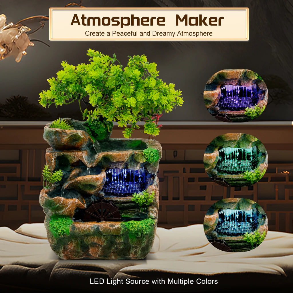 Zimmerbrunnen, Wasserfall, Tischbrunnen, Dekoration, Wasserspiel mit farbwechselnder LED-Beleuchtung, Zen-Meditationswasserfall