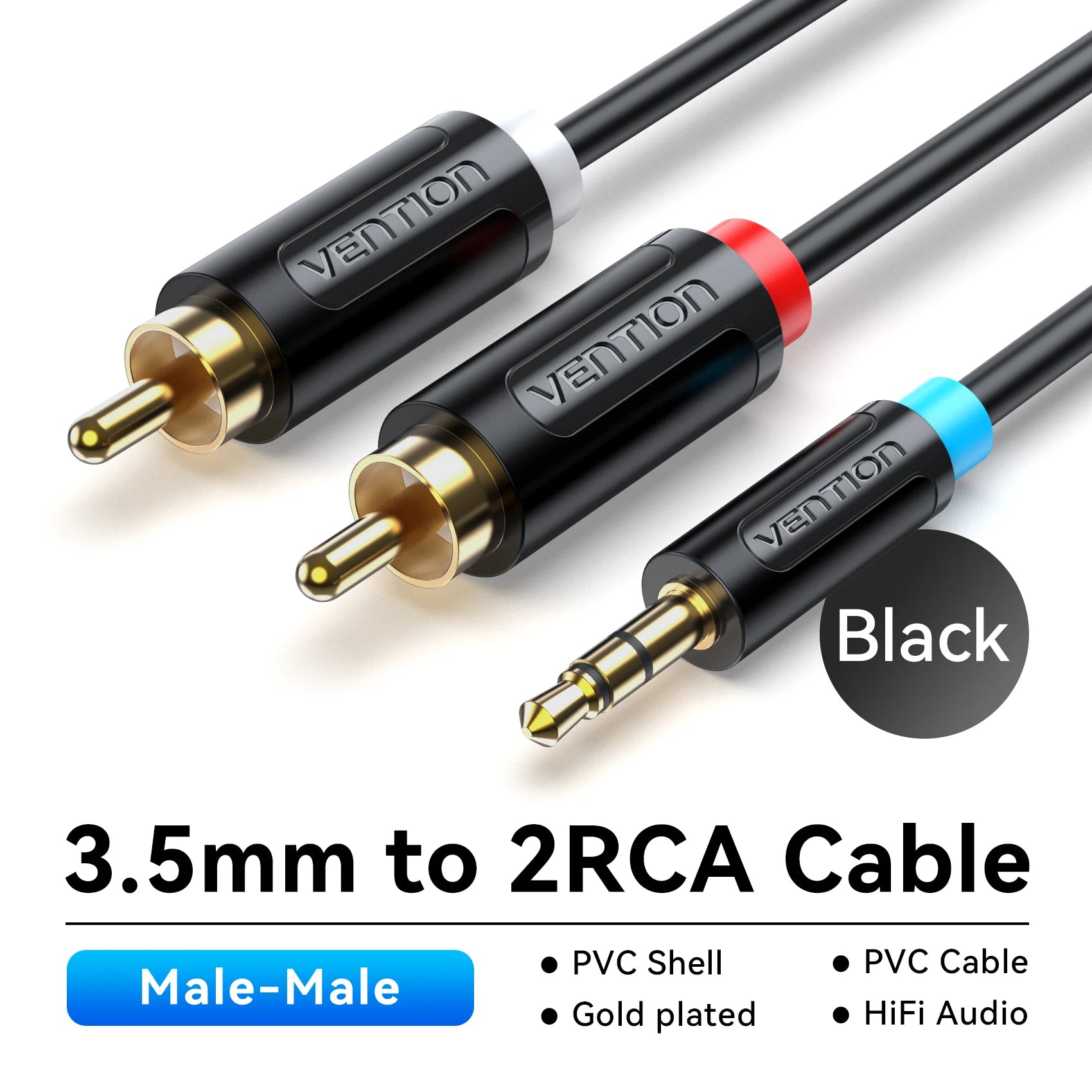 Vention RCA-Kabel 3,5 mm auf 2 RCA Splitter RCA-Buchse 3,5-mm-Kabel RCA-Audiokabel für Smartphone, Verstärker, Heimkino, AUX-Kabel RCA