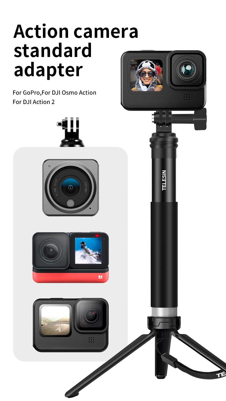 TELESIN Faltbarer Selfie-Stick mit Handyhalterung aus Aluminiumlegierung für GoPro, DJI Action und Insta360 Smartphones