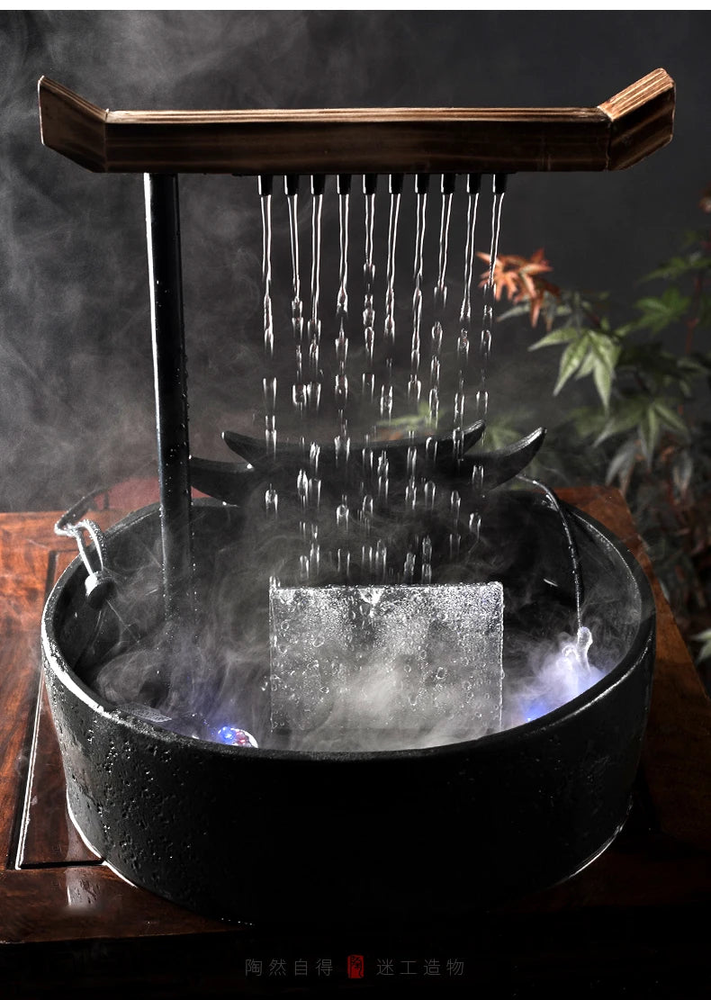 Chinesische Wasserspiele, Keramikbrunnen mit Wasserzirkulation, Wasserpumpe, Glücksbrunnen nach Feng Shui für das Wohnzimmer