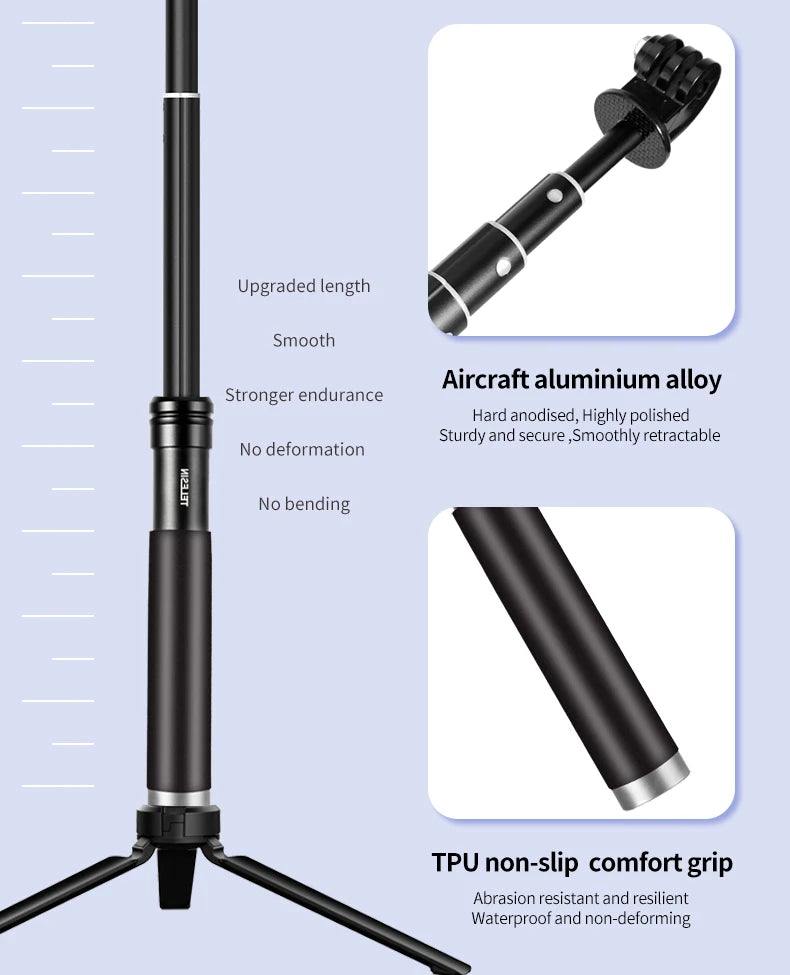 TELESIN Faltbarer Selfie-Stick mit Handyhalterung aus Aluminiumlegierung für GoPro, DJI Action und Insta360 Smartphones