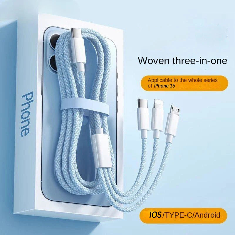 3-in-1-Schnellladekabel (100 W) für Xiaomi, iPhone, Poco, Micro-USB und USB-C (Mehrfach-Ladekabel)
