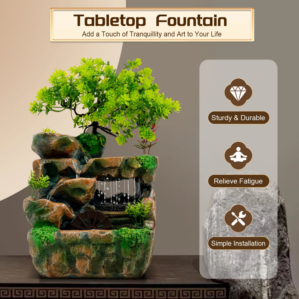 Zimmerbrunnen, Wasserfall, Tischbrunnen, Dekoration, Wasserspiel mit farbwechselnder LED-Beleuchtung, Zen-Meditationswasserfall