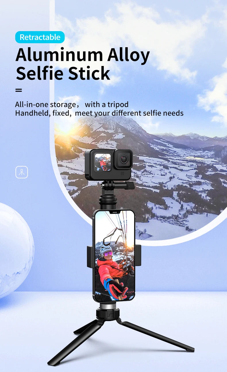 TELESIN Faltbarer Selfie-Stick mit Handyhalterung aus Aluminiumlegierung für GoPro, DJI Action und Insta360 Smartphones