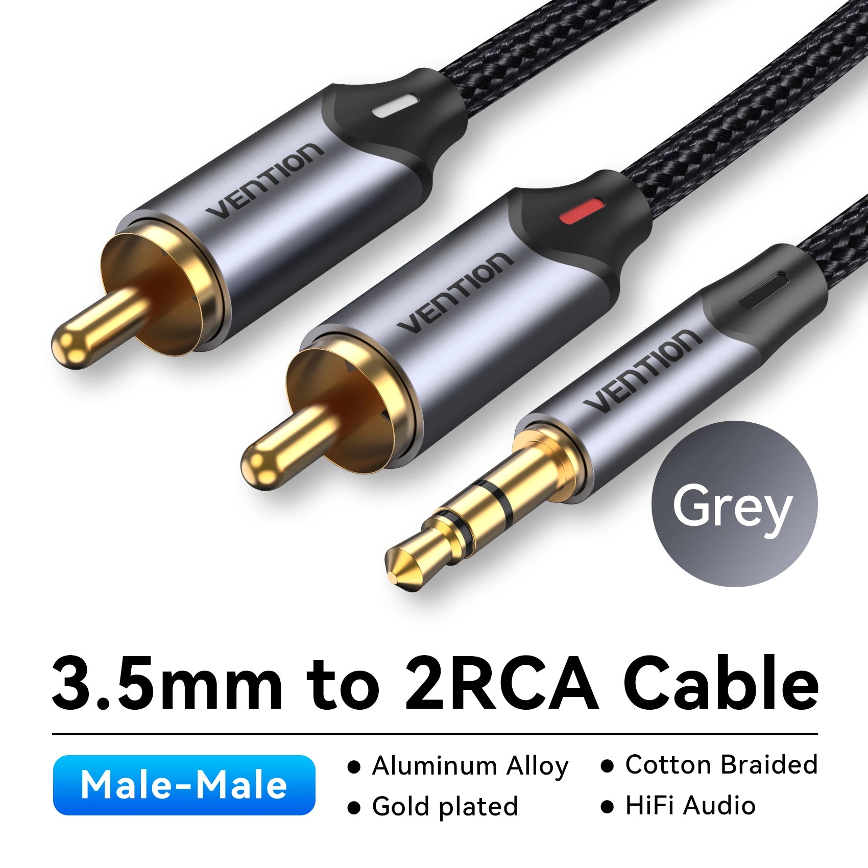 Vention RCA-Kabel 3,5 mm auf 2 RCA Splitter RCA-Buchse 3,5-mm-Kabel RCA-Audiokabel für Smartphone, Verstärker, Heimkino, AUX-Kabel RCA
