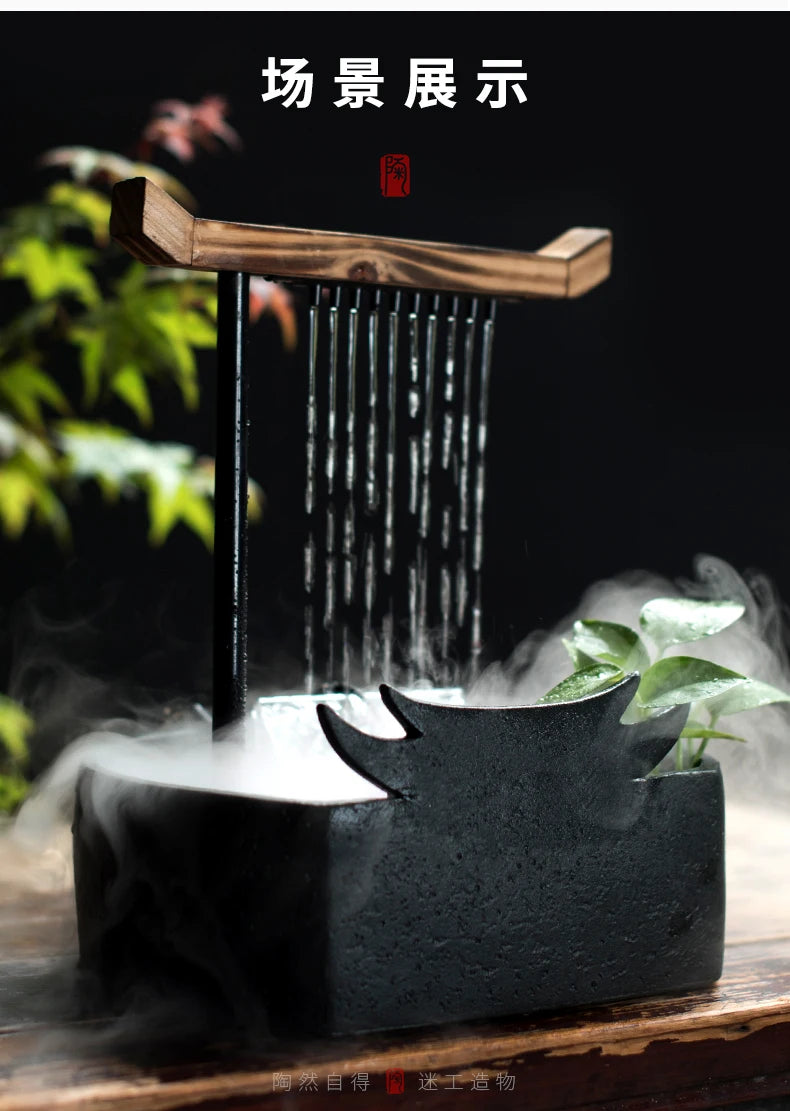 Chinesische Wasserspiele, Keramikbrunnen mit Wasserzirkulation, Wasserpumpe, Glücksbrunnen nach Feng Shui für das Wohnzimmer