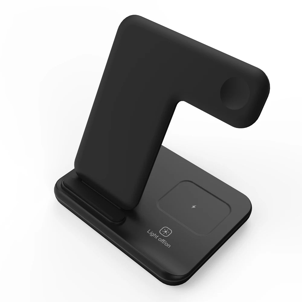 Kabelloser Ladeständer 3-in-1 mit Schnellladefunktion und LED-Lampe für iWatch 10 9 8 7 6 5, iPhone 16 15 14 13 12 11 X Airpods 4 3 Pro