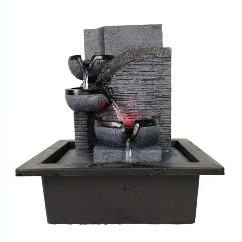 Zen-Tischbrunnen mit LED-Beleuchtung und Wasserfall, Feng-Shui-Brunnen aus Kunstharz in Steinoptik für Meditation, Entspannung und als Geschenk