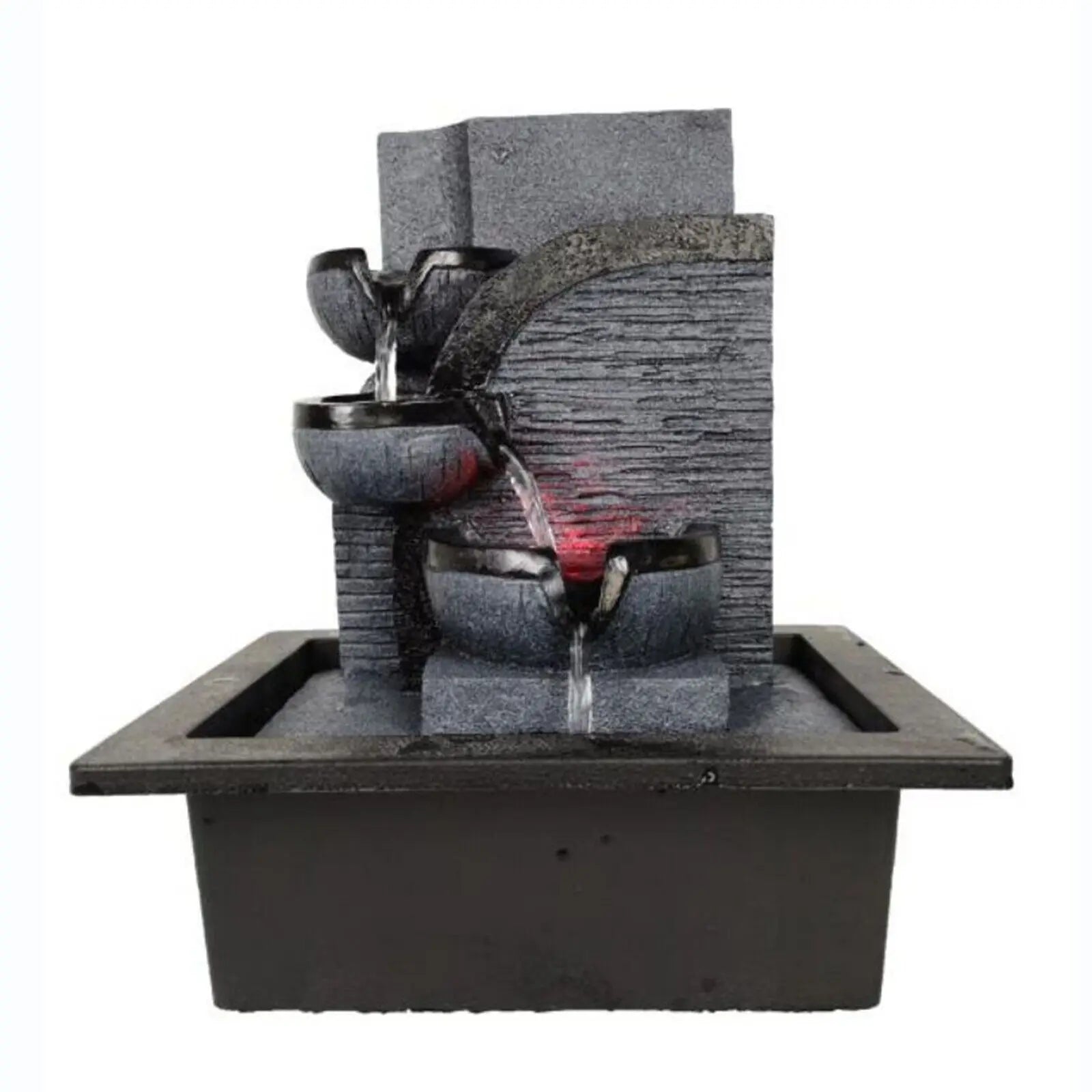 Zen-Tischbrunnen mit LED-Beleuchtung und Wasserfall, Feng-Shui-Brunnen aus Kunstharz in Steinoptik für Meditation, Entspannung und als Geschenk