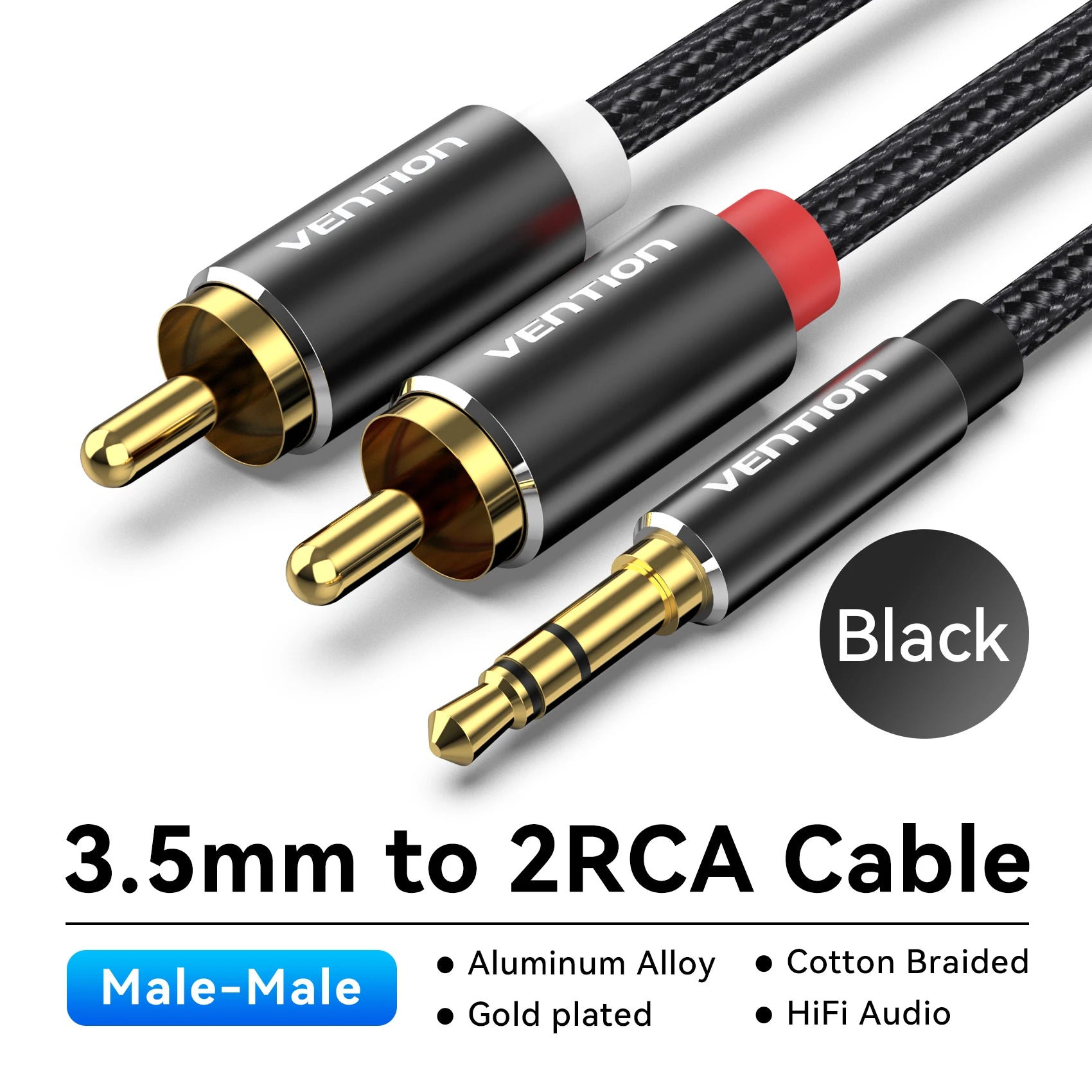 Vention RCA-Kabel 3,5 mm auf 2 RCA Splitter RCA-Buchse 3,5-mm-Kabel RCA-Audiokabel für Smartphone, Verstärker, Heimkino, AUX-Kabel RCA