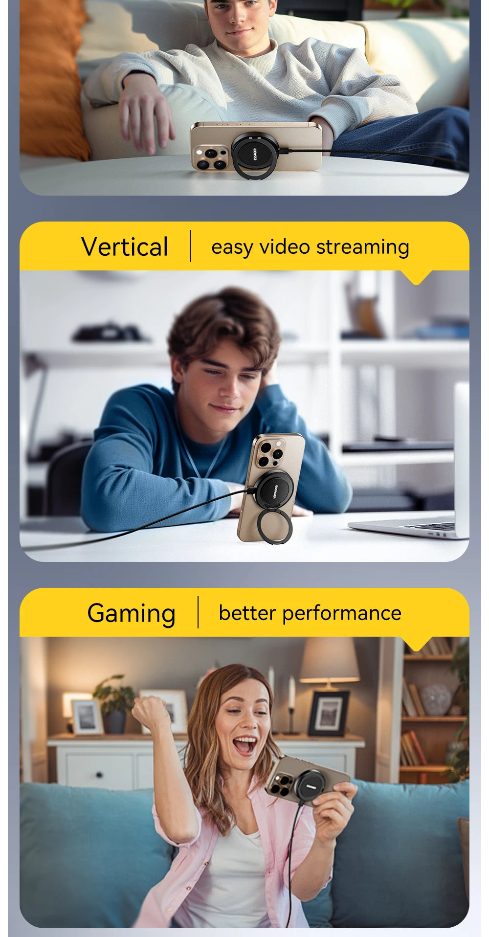 Essager Magnetisches kabelloses Ladegerät mit Halterung, 15 W Schnellladefunktion für iPhone 17, 16, 15, 14 Pro Max und Airpods Mini Wireless Phone Charger