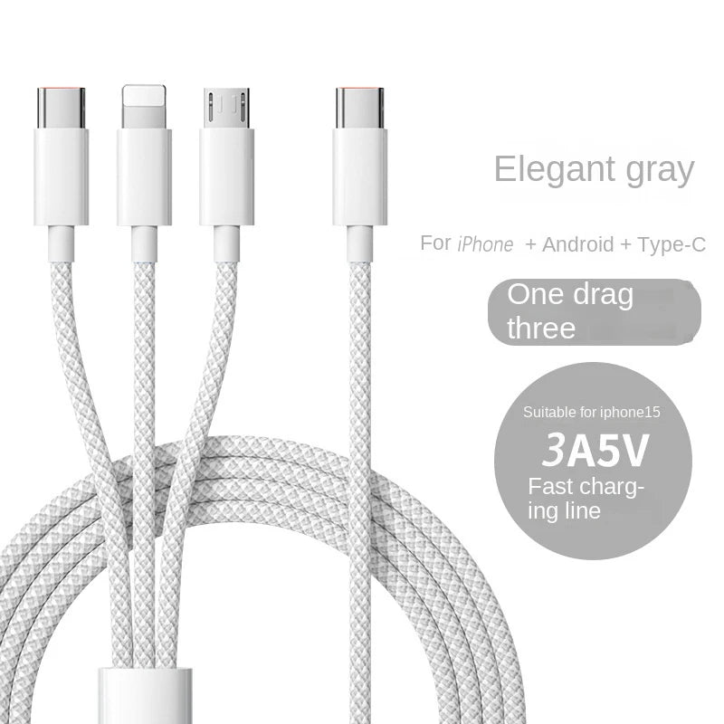3-in-1-Schnellladekabel (100 W) für Xiaomi, iPhone, Poco, Micro-USB und USB-C (Mehrfach-Ladekabel)