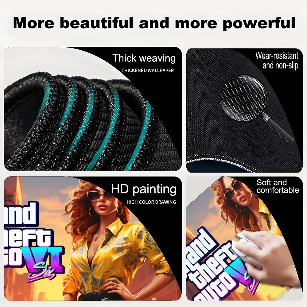 GTA 6 Mauspad Gaming-Matte PC Gamer XXL Mauspad 900x400 Desktops DIY Gaming Computer Schreibtischzubehör Büro Mauspad-Matten