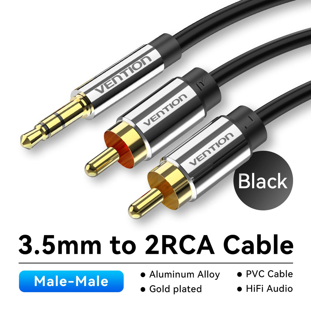 Vention RCA-Kabel 3,5 mm auf 2 RCA Splitter RCA-Buchse 3,5-mm-Kabel RCA-Audiokabel für Smartphone, Verstärker, Heimkino, AUX-Kabel RCA